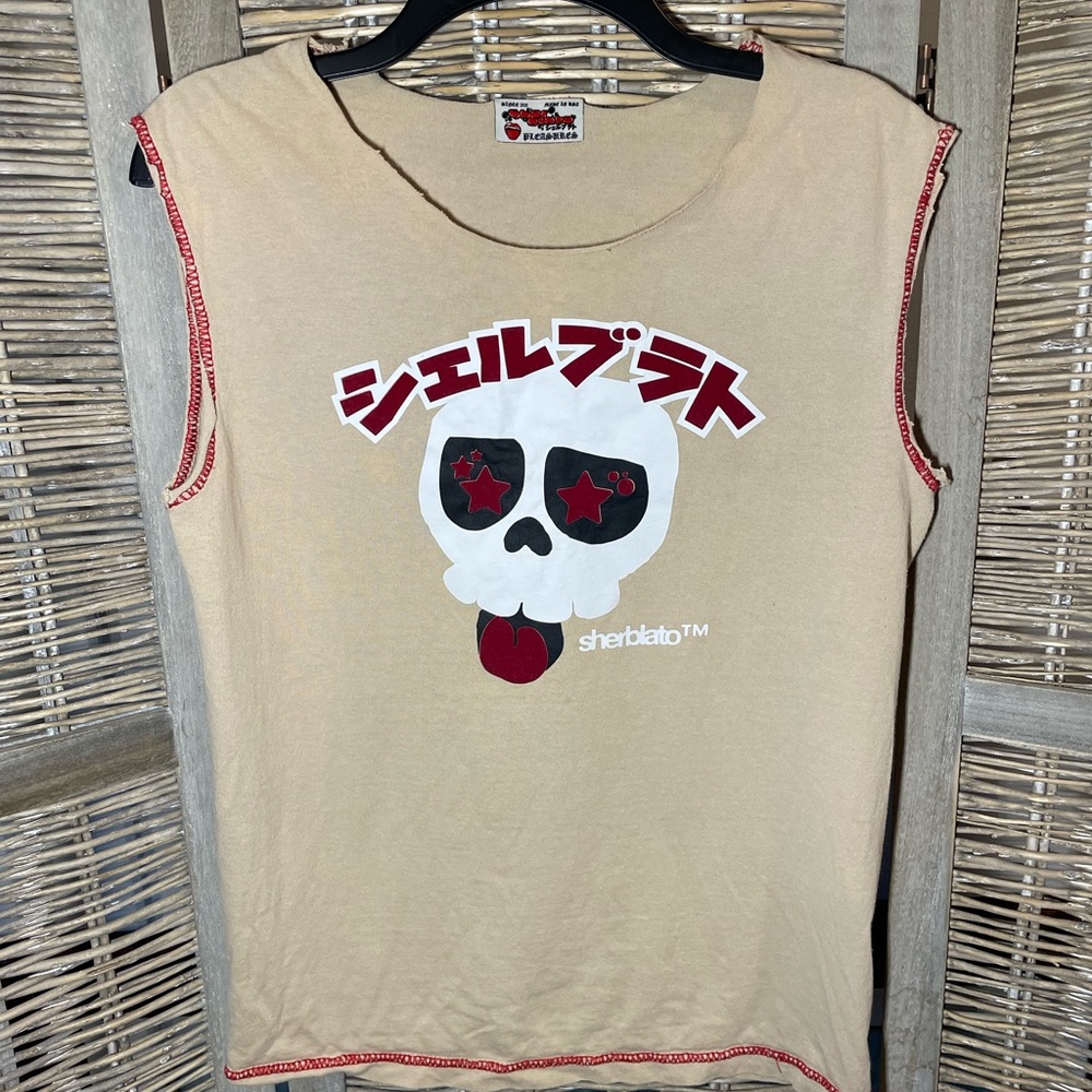 Sherblato Tan Muscle Tee with Skull Graphic
